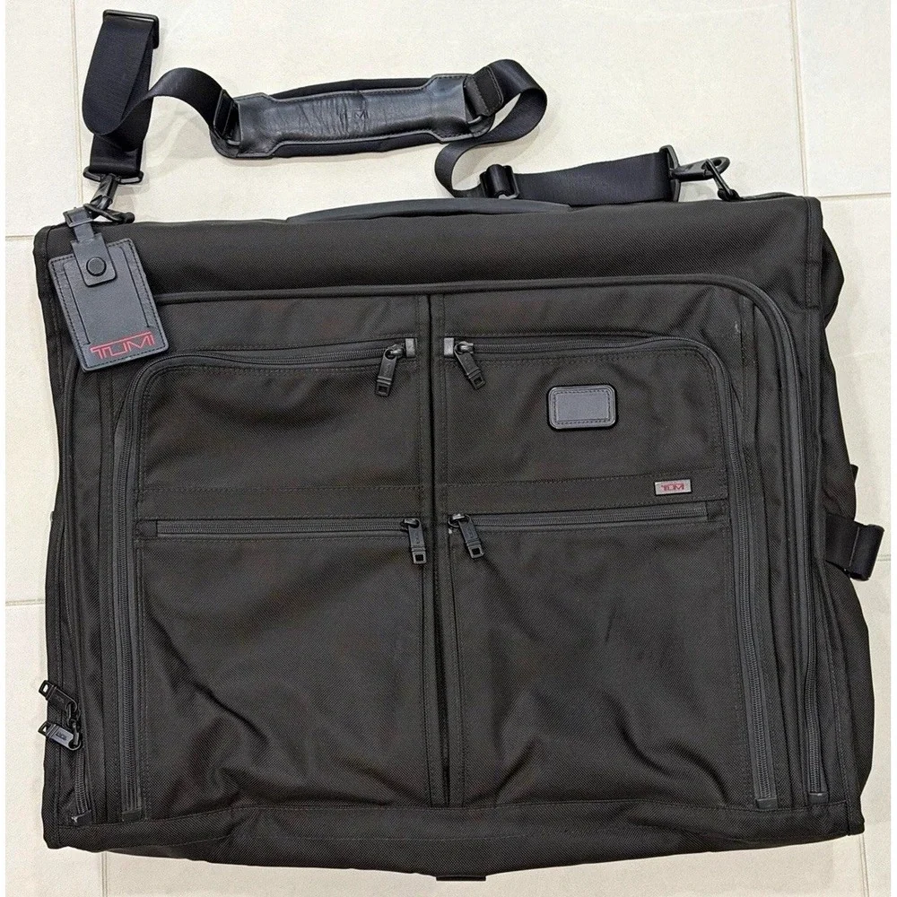 TUMI Black Garment Bag Alpha II Bifold Travel Shoulder Strap, Ballistic Nylon